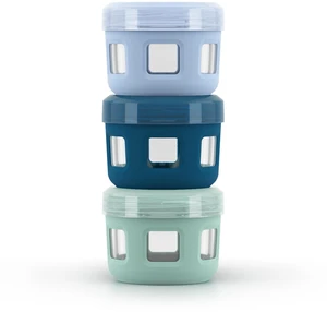 Ello Duraglass 4oz Reusable Glass Condiment Containers with Leak Proof Plastic Lid, Set of 3 Ello Duraglass 4oz Reusable Glass Condiment Containers with Leak Proof Plastic Lid, Set of 3