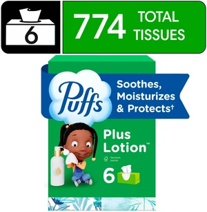 Puffs Plus Lotion Facial Tissue, 6 Family Boxes, 124 Tissues Per Box Puffs Plus Lotion Facial Tissue, 6 Family Boxes, 124 Tissues Per Box