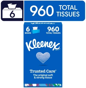Kleenex Trusted Care 2-Ply Flat Box Facial Tissues, 6 Pack (960 Tissues) Kleenex Trusted Care 2-Ply Flat Box Facial Tissues, 6 Pack (960 Tissues)