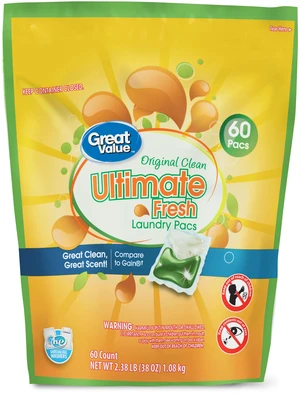 Great Value Ultimate Fresh Laundry Pacs, Original Clean, 60-Count Great Value Ultimate Fresh Laundry Pacs, Original Clean, 60-Count