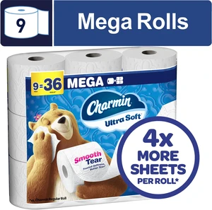 Charmin Ultra Soft Toilet Paper 9 Mega Rolls 2-Ply Bath Tissue Charmin Ultra Soft Toilet Paper 9 Mega Rolls 2-Ply Bath Tissue