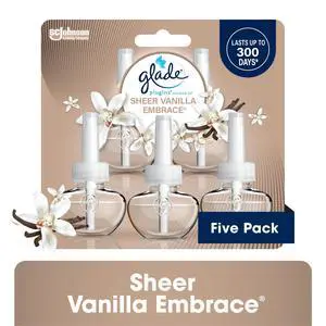 Glade PlugIns Scented Oil Refills, Sheer Vanilla Embrace, Essential Oil Infused Wall Plug In, 5 Count, 3.35 Fl Oz Glade PlugIns Scented Oil Refills, Sheer Vanilla Embrace, Essential Oil Infused Wall Plug In, 5 Count, 3.35 Fl Oz