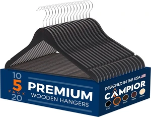 Vintage Wooden Hangers 5 Pack - Heavy-Duty with 360 Swivel Hook, Non-Slip, Pants Bar & Shoulder Grooves, for Suits, Jackets, Dresses & Camisoles, Space-Saving, Smooth Fin Vintage Wooden Hangers 5 Pack - Heavy-Duty with 360 Swivel Hook, Non-Slip, Pants Bar & Shoulder Grooves, for Suits, Jackets, Dresses & Camisoles, Space-Saving, Smooth Fin