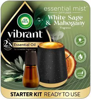Air Wick Essential Mist Vibrant Cordless Diffuser Starter Kit, White Sage & Mahogany, 2 Piece Air Wick Essential Mist Vibrant Cordless Diffuser Starter Kit, White Sage & Mahogany, 2 Piece