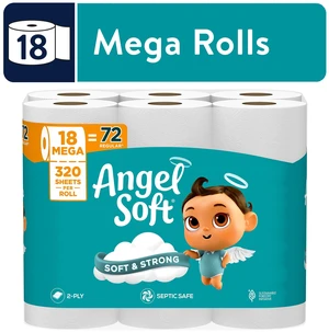 Angel Soft 2-Ply Toilet Paper, 18 Mega Rolls, 320 Sheets per Roll Angel Soft 2-Ply Toilet Paper, 18 Mega Rolls, 320 Sheets per Roll