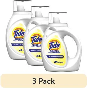 Tide Simply Liquid Laundry Detergent, Free & Sensitive, 3 Pack, 32 fl oz, 24 Loads Tide Simply Liquid Laundry Detergent, Free & Sensitive, 3 Pack, 32 fl oz, 24 Loads