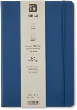 Pen+Gear Simulated Leather Journal, A5, 5.8in x 8.3in, Indigo, 240 Dotted Pages Pen+Gear Simulated Leather Journal, A5, 5.8in x 8.3in, Indigo, 240 Dotted Pages