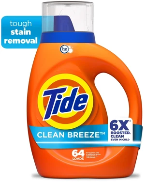 Tide Liquid Laundry Detergent, Clean Breeze, 80fl oz, 64 Loads, Removes 100% of Common Stains Tide Liquid Laundry Detergent, Clean Breeze, 80fl oz, 64 Loads, Removes 100% of Common Stains
