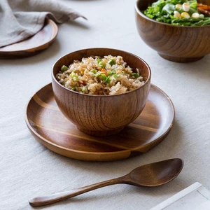 Solid Wood Bowl Japanese Style Children Serving Tableware for Salad Rice Miso Soup Fruits Decorative Display Gift, Single Bowl Solid Wood Bowl Japanese Style Children Serving Tableware for Salad Rice Miso Soup Fruits Decorative Display Gift, Single Bowl