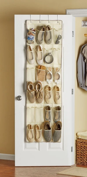 Mainstays 24-Pocket Canvas Over-the-Door Hanging Shoe Organizer, Beige Mainstays 24-Pocket Canvas Over-the-Door Hanging Shoe Organizer, Beige