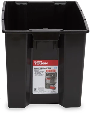 Hyper Tough Large Plastic Stacking Open Storage Bin, Black, No Lid Hyper Tough Large Plastic Stacking Open Storage Bin, Black, No Lid