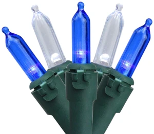 50 Blue & Pure White LED Mini Christmas Lights, 4" Spacing, Green Wire 50 Blue & Pure White LED Mini Christmas Lights, 4" Spacing, Green Wire