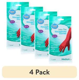 Great Value Latex-Free Household Gloves, Medium, 4 Pack, 1 Pair, Red Great Value Latex-Free Household Gloves, Medium, 4 Pack, 1 Pair, Red