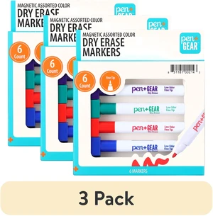 Pen+Gear Magnetic Dry Erase Markers, Fine Tip, Assorted Colors, 6 Count (3 Pack) with Eraser Pen+Gear Magnetic Dry Erase Markers, Fine Tip, Assorted Colors, 6 Count (3 Pack) with Eraser