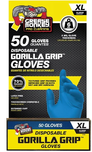 Grease Monkey Pro Cleaning Disposable Nitrile Gloves, Traction Grip, Blue, Male X-Large, 50 Count Grease Monkey Pro Cleaning Disposable Nitrile Gloves, Traction Grip, Blue, Male X-Large, 50 Count