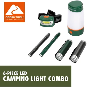 Ozark Trail 6-Piece LED Flashlight Kit with Lantern, Headlamp, and Penlight, Green Ozark Trail 6-Piece LED Flashlight Kit with Lantern, Headlamp, and Penlight, Green