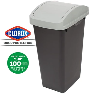 GLAD 12 Gallon Plastic Kitchen Trash Can with Swing Top Lid and Recycle Sticker, Grey GLAD 12 Gallon Plastic Kitchen Trash Can with Swing Top Lid and Recycle Sticker, Grey