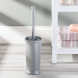 iDesign Kent Toilet Bowl Brush and Holder for Bathroom Storage, Silver iDesign Kent Toilet Bowl Brush and Holder for Bathroom Storage, Silver