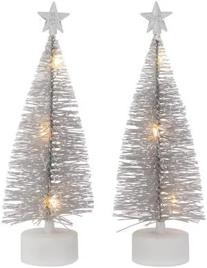 2-Pack LED Pre-Lit Mini Bottle Brush Pine Christmas Village Trees, 7-Inch, Silver 2-Pack LED Pre-Lit Mini Bottle Brush Pine Christmas Village Trees, 7-Inch, Silver