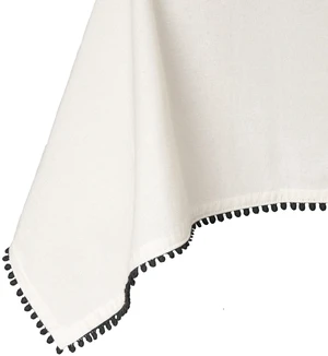 102" Rectangle Tablecloth Thyme & Table Ivory with Black Pom Pom Trim 102" Rectangle Tablecloth Thyme & Table Ivory with Black Pom Pom Trim