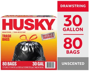 Husky 30 Gallon Drawstring Trash Bags, 80 Count Husky 30 Gallon Drawstring Trash Bags, 80 Count