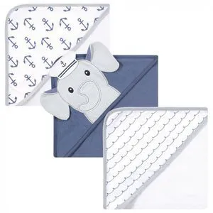 Hudson Baby Cotton Towels, Sailor Elephant, 3 Count Hudson Baby Cotton Towels, Sailor Elephant, 3 Count