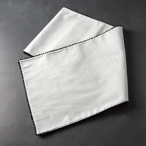 Thyme & Table Table Runner, 14 x 72", Ivory with Black Pom Pom Trim Thyme & Table Table Runner, 14 x 72", Ivory with Black Pom Pom Trim