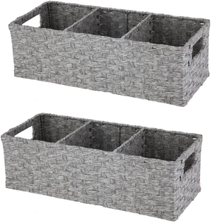 Mainstays 3-Compartment Storage Basket Set with Handles, Gray, Set of 2 Mainstays 3-Compartment Storage Basket Set with Handles, Gray, Set of 2