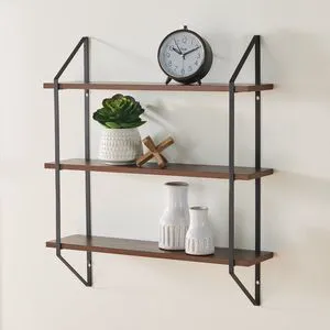 Better Homes & Gardens 3-Tier 20in Wall Shelf with Brackets, Walnut Better Homes & Gardens 3-Tier 20in Wall Shelf with Brackets, Walnut