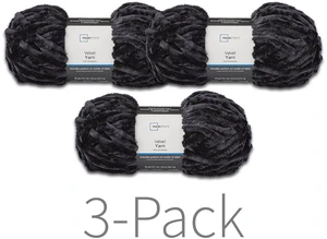 Mainstays Velvet Yarn 80yd Rich Black 100% Polyester Super Bulky Pack of 3 Mainstays Velvet Yarn 80yd Rich Black 100% Polyester Super Bulky Pack of 3