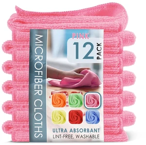 LammaLoe Microfiber Cleaning Cloths, Super Absorbent, Lint Free, Car & Kitchen Towels, 12 Pack, Pink LammaLoe Microfiber Cleaning Cloths, Super Absorbent, Lint Free, Car & Kitchen Towels, 12 Pack, Pink