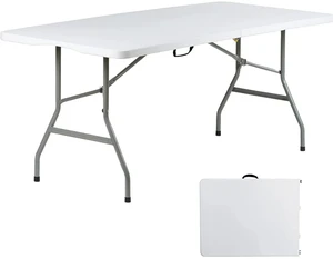 Folding Table 6ft, Portable Collapsible Plastic White Long Tables for Party, Camping, Banquet, Craft, Dining, Wedding, Outdoor and Indoor Use Folding Table 6ft, Portable Collapsible Plastic White Long Tables for Party, Camping, Banquet, Craft, Dining, Wedding, Outdoor and Indoor Use