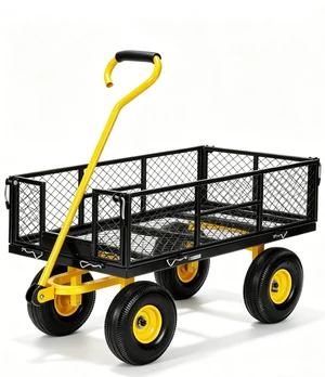 Heavy Duty Mesh Steel Garden Cart, 880 LBS Capacity 4 Wheel Wagon with 180° Adjustable Handle, Removable Side Panels & 10" Pneumatic Tires for Yard Farm Heavy Duty Mesh Steel Garden Cart, 880 LBS Capacity 4 Wheel Wagon with 180° Adjustable Handle, Removable Side Panels & 10" Pneumatic Tires for Yard Farm
