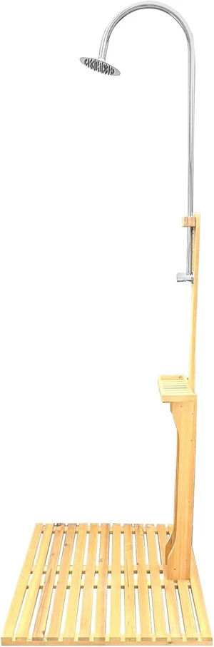 Portable Outdoor Shower Kit, Wood Outside Shower with Chassis Board for Backyard, Poolside, Patio and Garden Portable Outdoor Shower Kit, Wood Outside Shower with Chassis Board for Backyard, Poolside, Patio and Garden