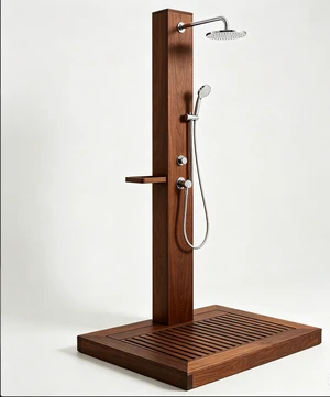 Rain-Style Freestanding Outdoor Shower Kit, Oiled Eucalyptus Wood for Backyard, Poolside, Patio & Garden Rain-Style Freestanding Outdoor Shower Kit, Oiled Eucalyptus Wood for Backyard, Poolside, Patio & Garden