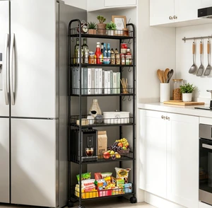 6-Tier Narrow Rolling Storage Cart, Metal Wire Shelving Unit with Wheels & Side Hooks, Mobile Freestanding Storage Rack for Kitchen, Bathroom, Pantry, Laundry Room 6-Tier Narrow Rolling Storage Cart, Metal Wire Shelving Unit with Wheels & Side Hooks, Mobile Freestanding Storage Rack for Kitchen, Bathroom, Pantry, Laundry Room