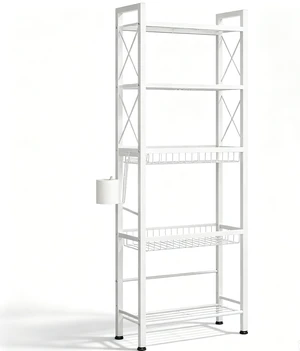 4-Tier Over The Toilet Storage Rack, Freestanding Bathroom Organizer Shelf with Side Toilet Paper Holder, X-Shaped Reinforced Metal Frame, Space Saver Shelving Unit for Bathroom, Laundry Room, Balcony 4-Tier Over The Toilet Storage Rack, Freestanding Bathroom Organizer Shelf with Side Toilet Paper Holder, X-Shaped Reinforced Metal Frame, Space Saver Shelving Unit for Bathroom, Laundry Room, Balcony