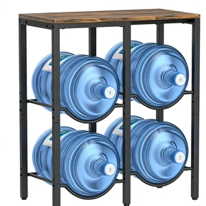 2-Tier Water Jug Storage Rack, Heavy Duty Metal 5 Gallon Water Bottle Holder with Wood Top, Water Dispenser Side Stand, Holds 4 Pack 5gal Water Jugs for Home Kitchen Office Breakroom 2-Tier Water Jug Storage Rack, Heavy Duty Metal 5 Gallon Water Bottle Holder with Wood Top, Water Dispenser Side Stand, Holds 4 Pack 5gal Water Jugs for Home Kitchen Office Breakroom