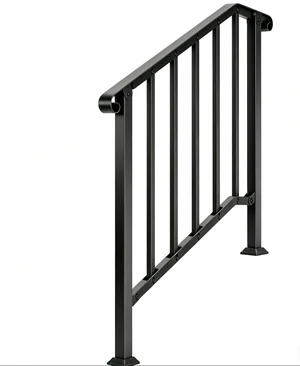 2 Steps Stair Handrail, Heavy Duty Carbon Steel Flat Iron Railing, Porch Hand Rail Kit for Concrete & Wood Steps, Black 2 Steps Stair Handrail, Heavy Duty Carbon Steel Flat Iron Railing, Porch Hand Rail Kit for Concrete & Wood Steps, Black