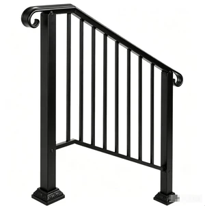 3-4 Steps Stair Handrail, Indoor Outdoor Carbon Steel Flat Iron Porch Railing, Complete Hand Rail Kit for Concrete & Wood Steps, Black 3-4 Steps Stair Handrail, Indoor Outdoor Carbon Steel Flat Iron Porch Railing, Complete Hand Rail Kit for Concrete & Wood Steps, Black
