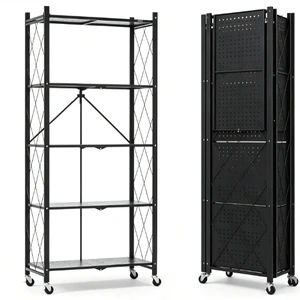 5-Tier Foldable Metal Storage Rack with Lockable Wheels, No Assembly Rolling Storage Shelving Unit, Heavy Duty Organizer for Kitchen, Garage, Pantry & Office 5-Tier Foldable Metal Storage Rack with Lockable Wheels, No Assembly Rolling Storage Shelving Unit, Heavy Duty Organizer for Kitchen, Garage, Pantry & Office