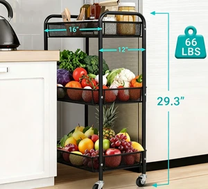 3-Tier Rolling Storage Cart, Metal Mesh Utility Cart with Lockable Wheels & 4 Hooks, Mobile Organizer Shelving Unit for Kitchen, Bathroom, Office, Nursery, Black 3-Tier Rolling Storage Cart, Metal Mesh Utility Cart with Lockable Wheels & 4 Hooks, Mobile Organizer Shelving Unit for Kitchen, Bathroom, Office, Nursery, Black