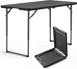 48 Inch Fold-in-Half Folding Table, 3 Adjustable Heights, Heavy Duty Plastic Portable Table for Indoor Outdoor, Black 48 Inch Fold-in-Half Folding Table, 3 Adjustable Heights, Heavy Duty Plastic Portable Table for Indoor Outdoor, Black