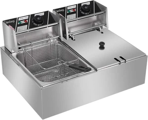 Commercial Electric Deep Fryer, 12L Stainless Steel Dual Tank Deep Fryer with 2 Baskets & Lids, 5000W Countertop Fryer for Restaurant Home Use, 110V Commercial Electric Deep Fryer, 12L Stainless Steel Dual Tank Deep Fryer with 2 Baskets & Lids, 5000W Countertop Fryer for Restaurant Home Use, 110V