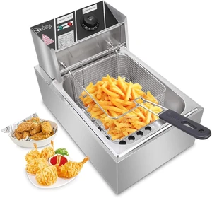 Commercial Electric Deep Fryer, 11.4QT Stainless Steel Single Tank Deep Fryer with Basket & Lid, 2500W Countertop Fryer for Restaurant Home Use, 110V Commercial Electric Deep Fryer, 11.4QT Stainless Steel Single Tank Deep Fryer with Basket & Lid, 2500W Countertop Fryer for Restaurant Home Use, 110V