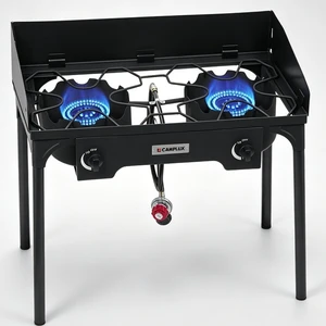 2 Burner Outdoor Propane Camping Stove, Freestanding Gas Cooker with Wind Guard, Dual Independent Control Knobs, Blue Flame 2 Burner Outdoor Propane Camping Stove, Freestanding Gas Cooker with Wind Guard, Dual Independent Control Knobs, Blue Flame