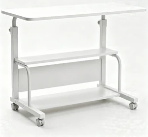 Height Adjustable Mobile Computer Desk, Rolling Laptop Table with Lockable Wheels & 3-Tier Storage Shelves, Portable Standing Desk for Home Office Bedroom Height Adjustable Mobile Computer Desk, Rolling Laptop Table with Lockable Wheels & 3-Tier Storage Shelves, Portable Standing Desk for Home Office Bedroom