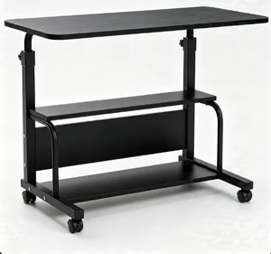 Height Adjustable Rolling Computer Desk, Mobile Laptop Table with Storage Shelves & Lockable Wheels, Portable Standing Desk for Home Office Height Adjustable Rolling Computer Desk, Mobile Laptop Table with Storage Shelves & Lockable Wheels, Portable Standing Desk for Home Office