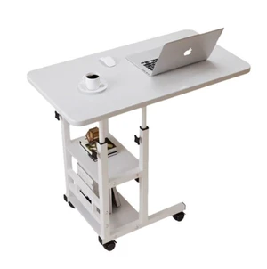Height Adjustable Rolling Computer Desk, Mobile Laptop Table with 3-Tier Storage Shelves & Lockable Wheels, Portable Standing Desk for Home Office Bedroom Height Adjustable Rolling Computer Desk, Mobile Laptop Table with 3-Tier Storage Shelves & Lockable Wheels, Portable Standing Desk for Home Office Bedroom