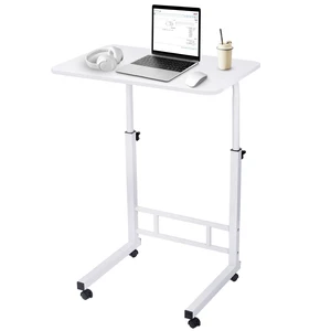 Height Adjustable Rolling Computer Desk, Mobile Laptop Table with Detachable Storage Shelves & Lockable Wheels, Sit Stand Portable Workstation for Home Office Bedroom Sofa Height Adjustable Rolling Computer Desk, Mobile Laptop Table with Detachable Storage Shelves & Lockable Wheels, Sit Stand Portable Workstation for Home Office Bedroom Sofa